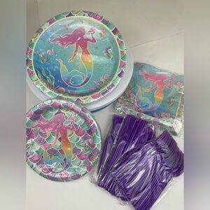 Mermaid Birthday Party Supplies Set 144pcs Plates Napkins Cutlery Sea Theme